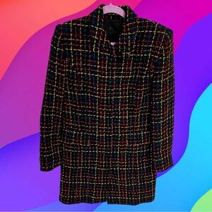 Vintage funky rainbow stitched black peacoat